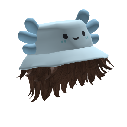 Blue Axolotl Bucket Hat w/ Messy Hair (Brunette)