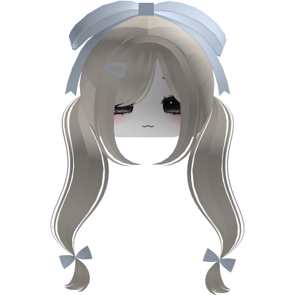 ♡ cute blonde hair with blue bow + moe face mask Roblox item