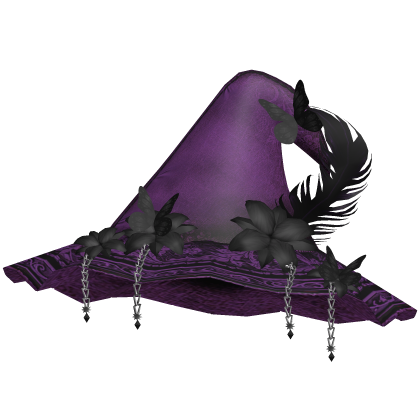 Halloween Magical Witch Hat w Flowers Purple Black Roblox item
