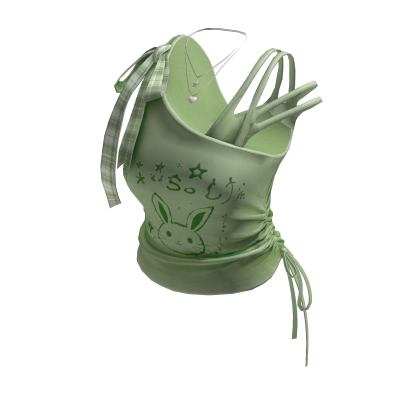 Kawaii Bunny Crop Top w/ Bow & Necklace (Green)