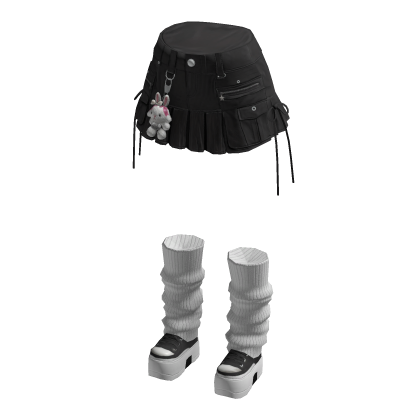 Pleated Mini Skirt with Side Ties (Black)