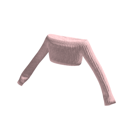 Pale pink cotton knit crop off shoulder sweater thumbnail