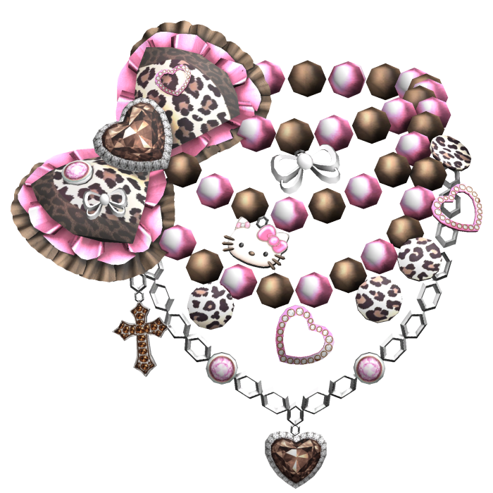 Kawaii Gyaru Leopard Bow Pearl Necklace Brown Pink