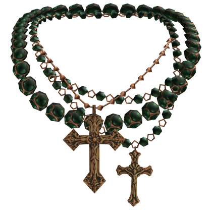 Green Pearl Layered Jesus Cross Necklace Rosary