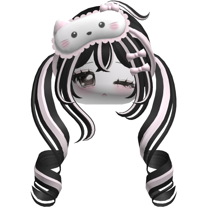 ♡ cutecore sleepy pigtail kitty face w clip blac
