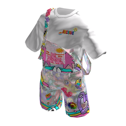 Pink White Short Overall
