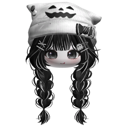 🍀Cute Girl Braided w Halloween Beanie(Black) Roblox item