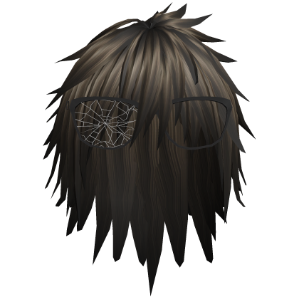 brown emo fantasy hair with cracked glasses Roblox item