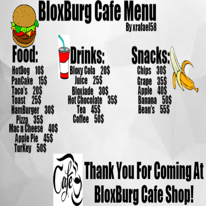 BloxBurg Cafe Rich Menu Roblox decal