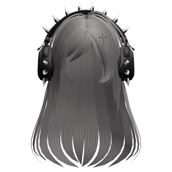 Punk Straight Hair W/ Headphones Grey