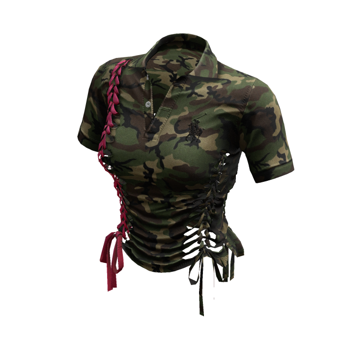 Braided Cutout Polo Shirt (Camo)