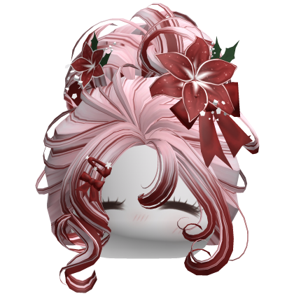 ♡ Christmas Flowery Bun Updo (Pink & Red)