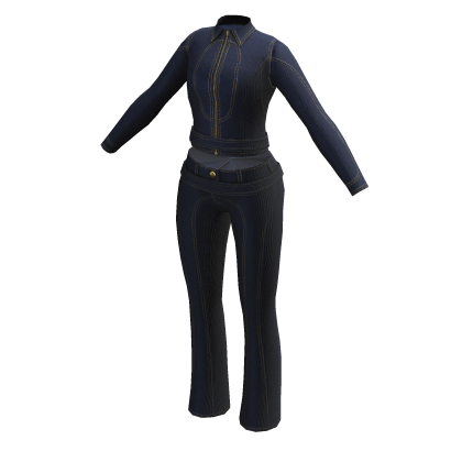 2000's Supermodel Dark Blue Denim Outfit Set