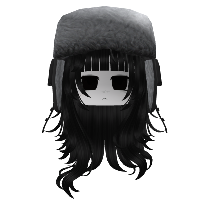 Cute Emo Long Ushanka Hair W/ Face (Black)