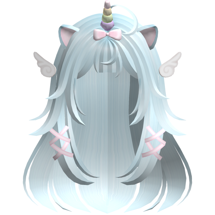 ♡ Kawaii Fluffy Long Pastel Blue Moe Unicorn Hair