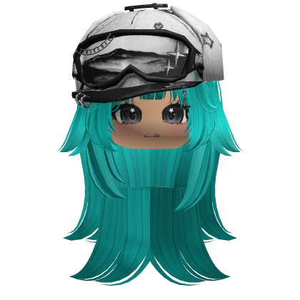 Teal Tilted Goggles Cap Girl Hair