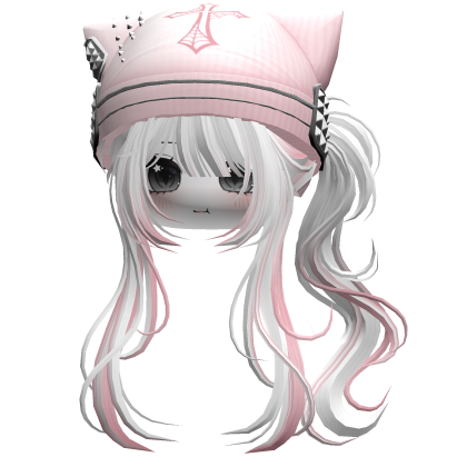 Messy Ponytail W/ Punk Kitty Cap White&Pink Roblox item
