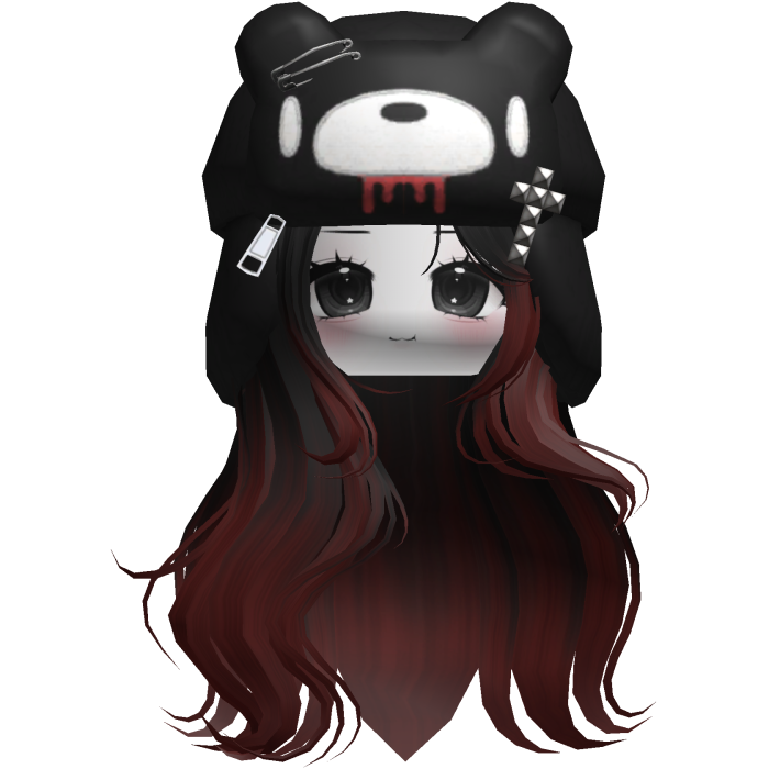 Fuzzy Bear Ushanka Flowy Long Hair (Black&Red)