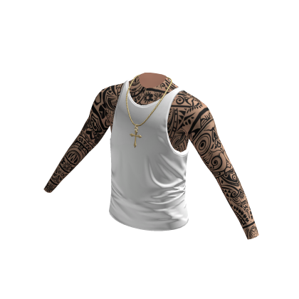 White Tank Top with Cross Chain Gold