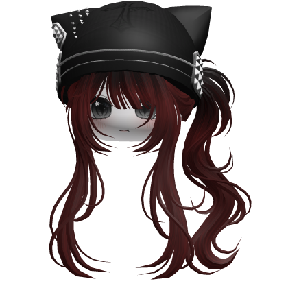 Messy Ponytail W/ Punk Kitty Cap Dark Red V2 Roblox item