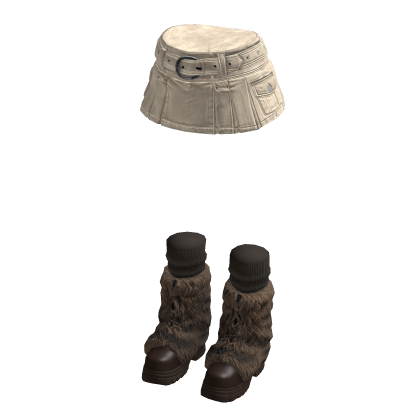 Mini Skirt with Studded Belt (Beige)