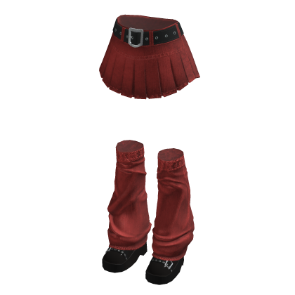 🍀Denim Skirts w Leg Warmers(Red) thumbnail