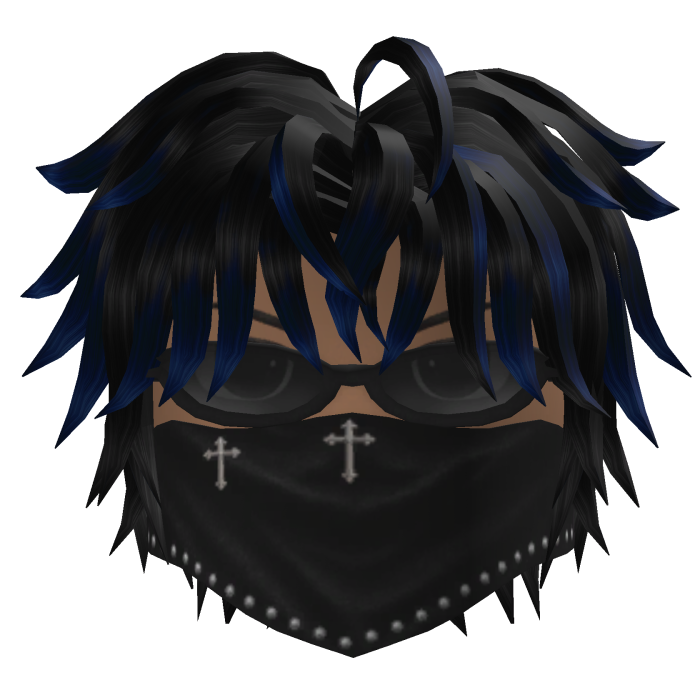 Messy Hair w/ Bandana & Glasses (Black/Blue)