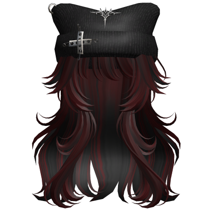 Messy Anime Hair W/ Y2K Cat Beanie (Red&Black) Roblox item