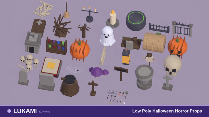 Low Poly Halloween Graveyard Horror Props x32 preview 1