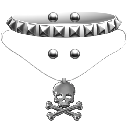 alt emo studded choker w skull necklace in white Roblox item
