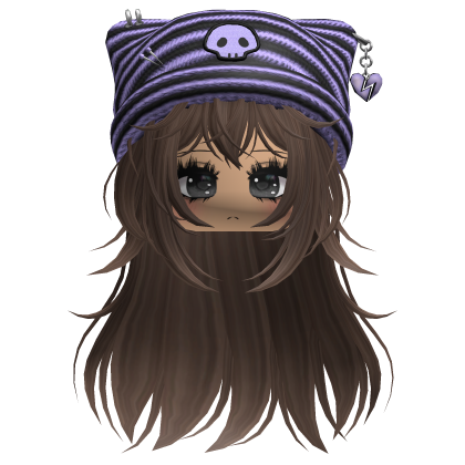 Emo Kawaii Skull Beanie W/ Wolfcut Brown