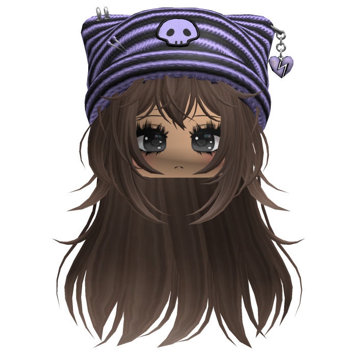 Emo Kawaii Skull Beanie W/ Wolfcut Brown