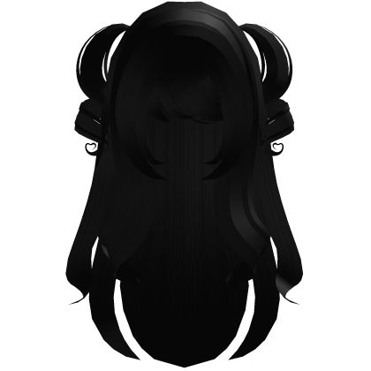 sweet cute black long wavy hair w twin pigtails