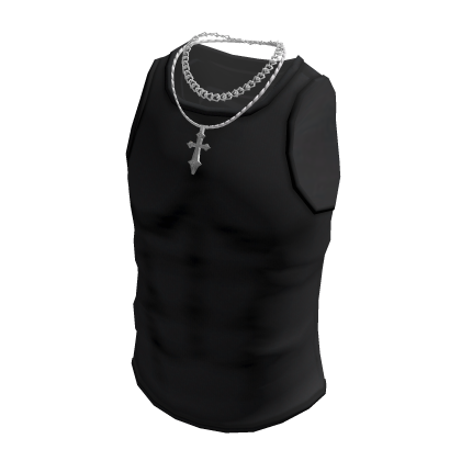 Black Tank Top w/ Silver Cross Chain