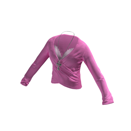 💗 Layered Wrap Top w/ Cross Necklace _ Pink
