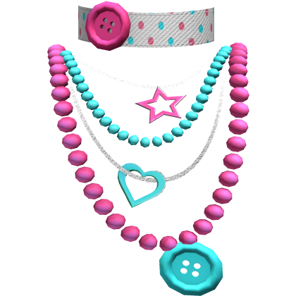Pink & Teal Layered Pearl Necklace Button Choker Roblox item
