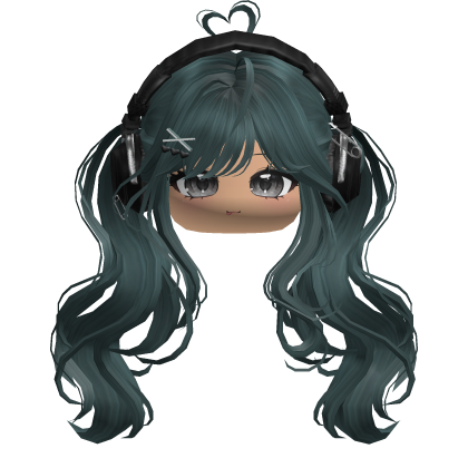 Cute Wavy Pigtails w/ Headphones (Teal)