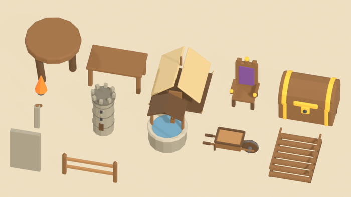 Low Poly Medieval Fantasy RPG Props Village x60 preview 10
