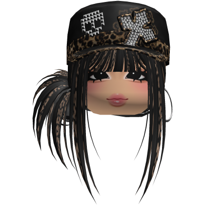 Gyaru Side Bun Hair w/ Cheetah Cap & Earrings