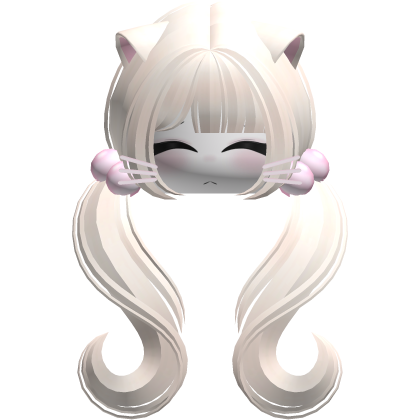 ♡ moe face wavy pigtails w cat ears (beige)