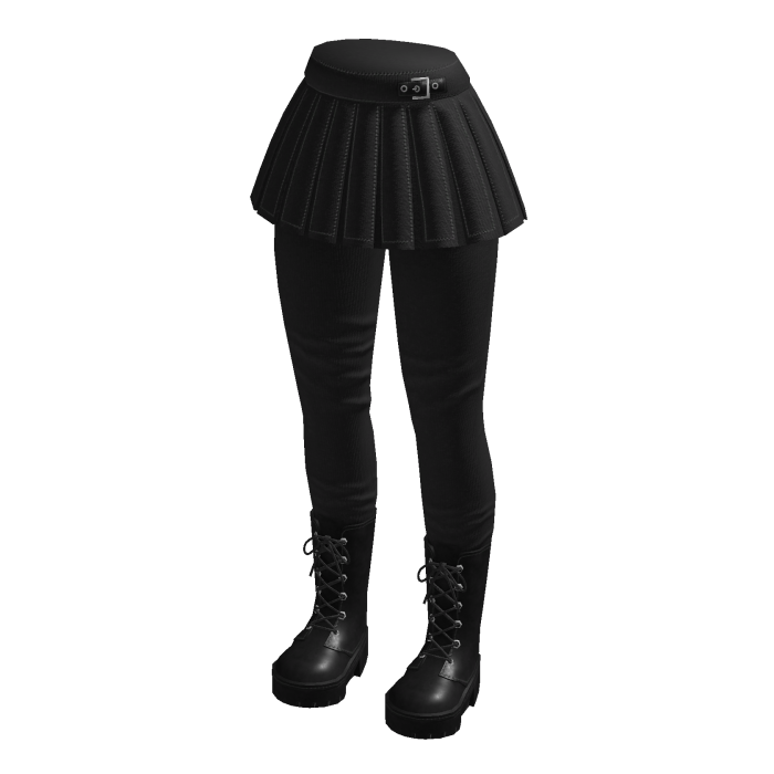 Pleated Skirt with Lace-Up Boots (Black)