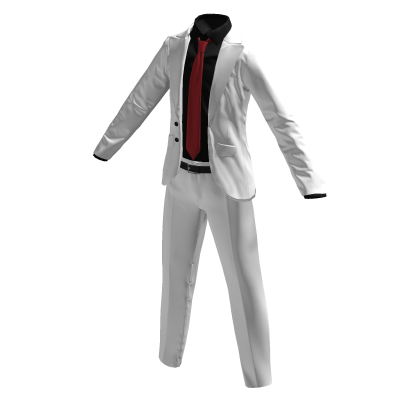 White & Black Corporate Suit w/ Red Tie
