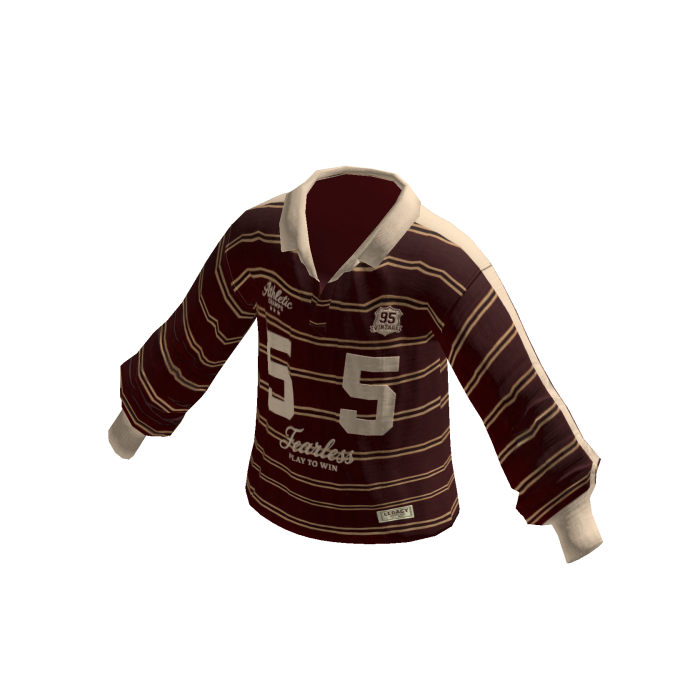 Striped Collared Sweater w/ 55 Print (Maroon)