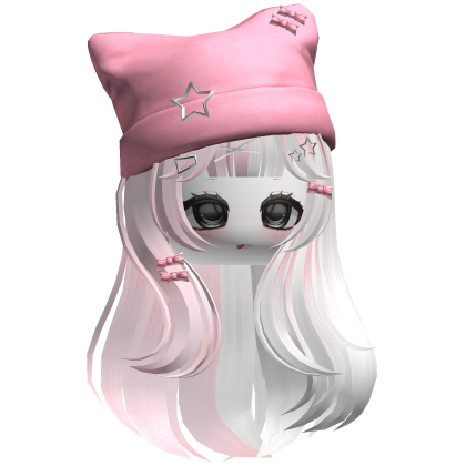 Pink&White Cute Kawaii Hair w/ Beanie Roblox item