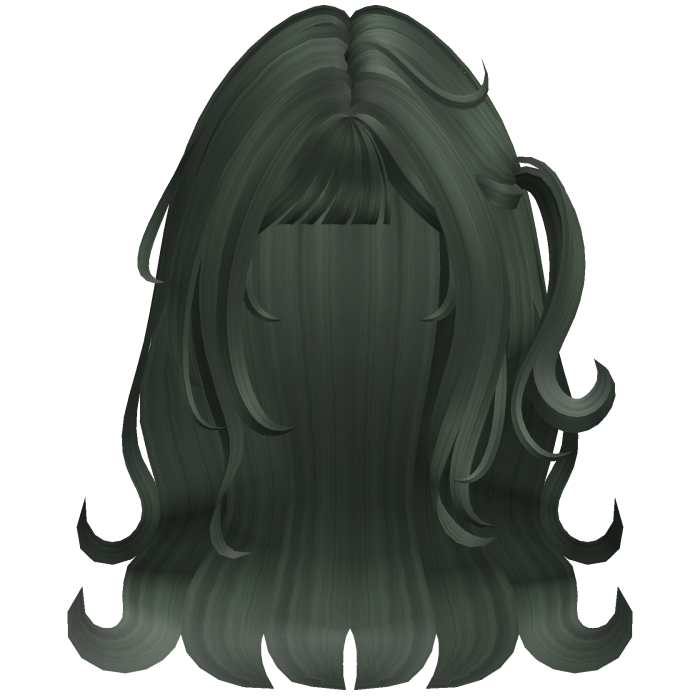 Cute Long Wavy Hair w/ Flipped Ends (Dark Green)