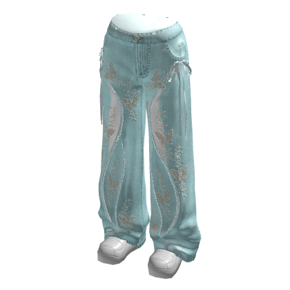 Baggy Graphic Jeans w/ Sneakers (Mint)