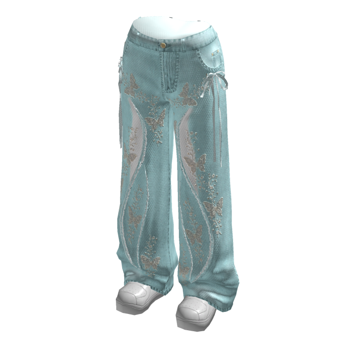 Baggy Graphic Jeans w/ Sneakers (Mint)