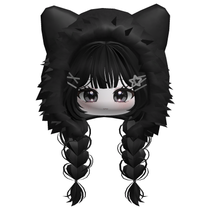 🍀Cute Girl Braided w/ Fur Hood(Black)