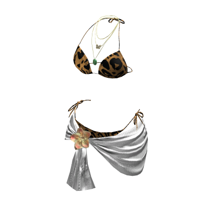 y2k Flower Bikini Wrap w Necklace (Cheetah/White) thumbnail