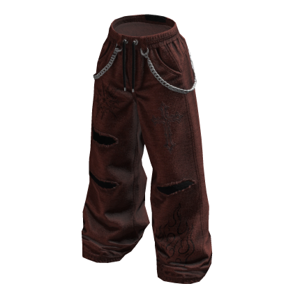 Grunge Chain Baggy Pants (Red)